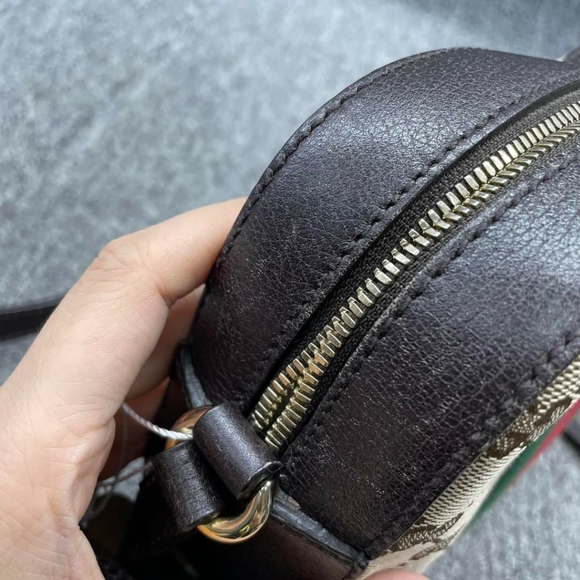 100% Authentic GUCCI Webby Bee Brown&Red&Green Cloth Shoulder Bag - Picture 4 of 15